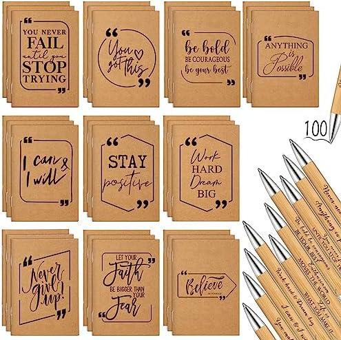 Fulmoon 200 Pcs Back to School Gifts Inspirational Notepads Pens Gifts Bulk Inspirational Mini Notebooks Motivational Pens for Students from Teacher Coworker Employee Team (Brown)