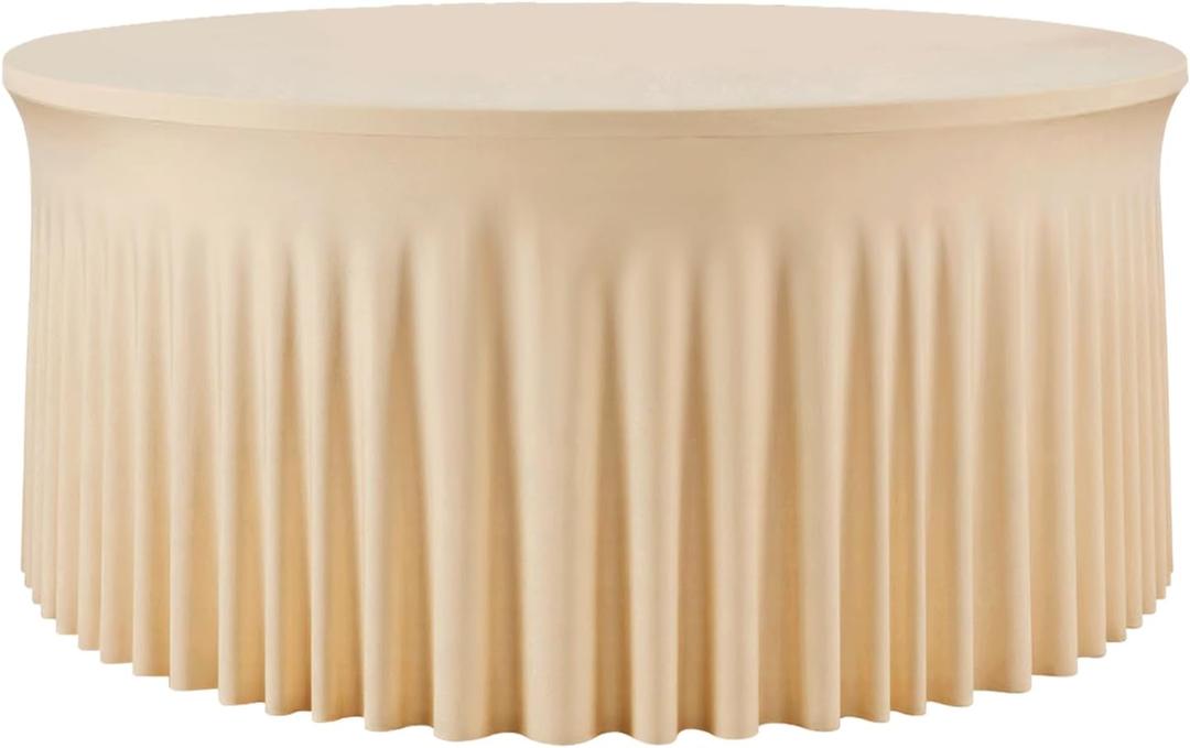 60 Inch Champagne Round Tablecloth,Washable Stretchy Fitted Circular Table Cover with Elastic Edge for 5FT Round Table, Reusable Tablecloth for Wedding Banquet Party Birthday Buffet Dining