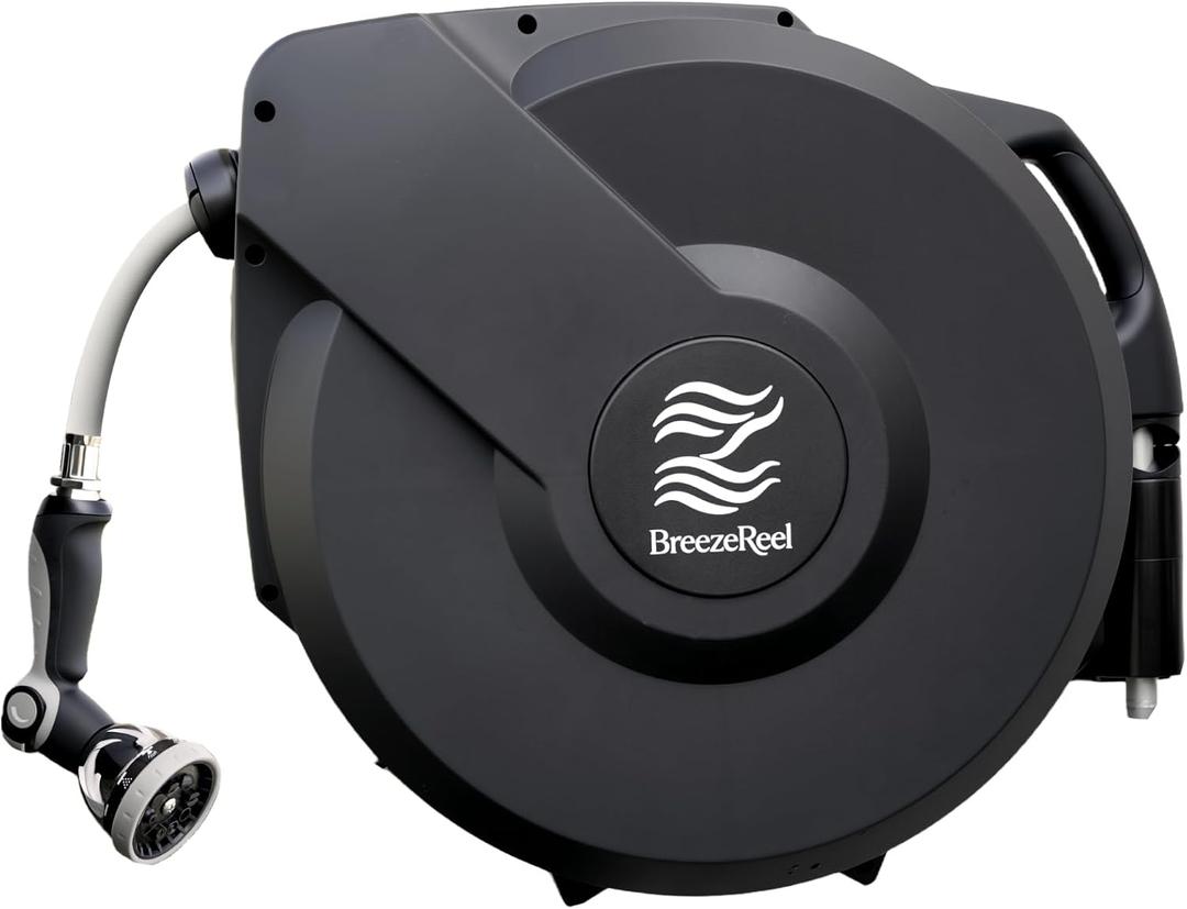 Retractable Garden Hose Reel, 5/8 in x 100ft, Heavy-Duty Aluminum Mount, Auto Rewind, Slow Retract, 180 Swivel, Any Length Lock, 10-Pattern Nozzle