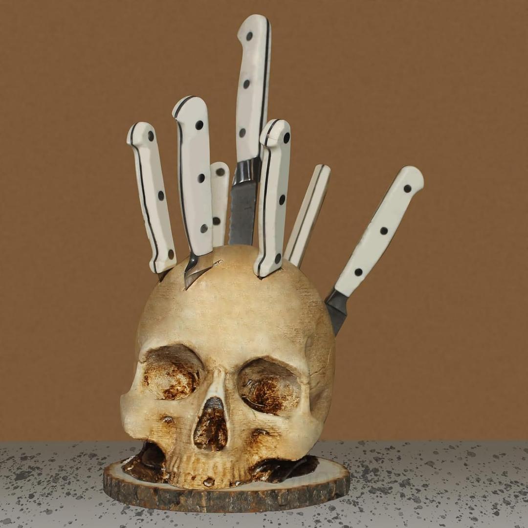 Skull Knife Holder for Kitchen, Skeleton Knife Stand, Horror Kitchen Storage Head Rack Kitchen Fruit Storage Rack Decoration, Scary Party Fruit Storage Rack Decoration