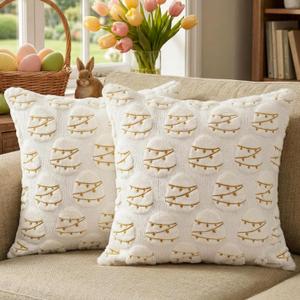 2 x Easter Pillow Covers 18x18 inch Set of 2 Soft White Egg Easter Decorations Cases Throw Pillows for Home Living Room Sofa