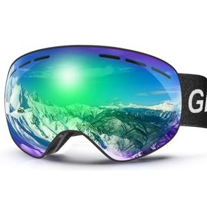 GlaRid OTG Ski Goggles PRO, Frameless 100% UV Protection Anti Fog Ski Goggles Men, Snowboard Goggles Men/Women/Adult/Youth (Blackframe Revo Greenlens Vlt8-18%)