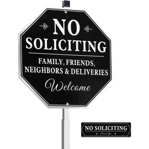 No Soliciting Sign For House - Aluminum No Soliciting Yard Sign - 10"x 10" No Soliciting Sign for Home with 28" Long Metal Stake