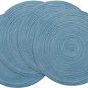 Floroom 15 Inch Round Braided Placemats Set of 4, Washable Heat Resistant Cotton Polyester Circle Place Mats for Kitchen Dining Table - Dusty Blue