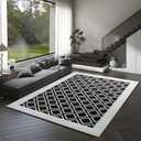 Washable Rug 5x7 Soft Textured Area Rug with Non-Slip Backing, Modern Luxury Checkered Design, Machine Washable Carpet Perfect for Living Room, Bedroom, and Dining Room, Black