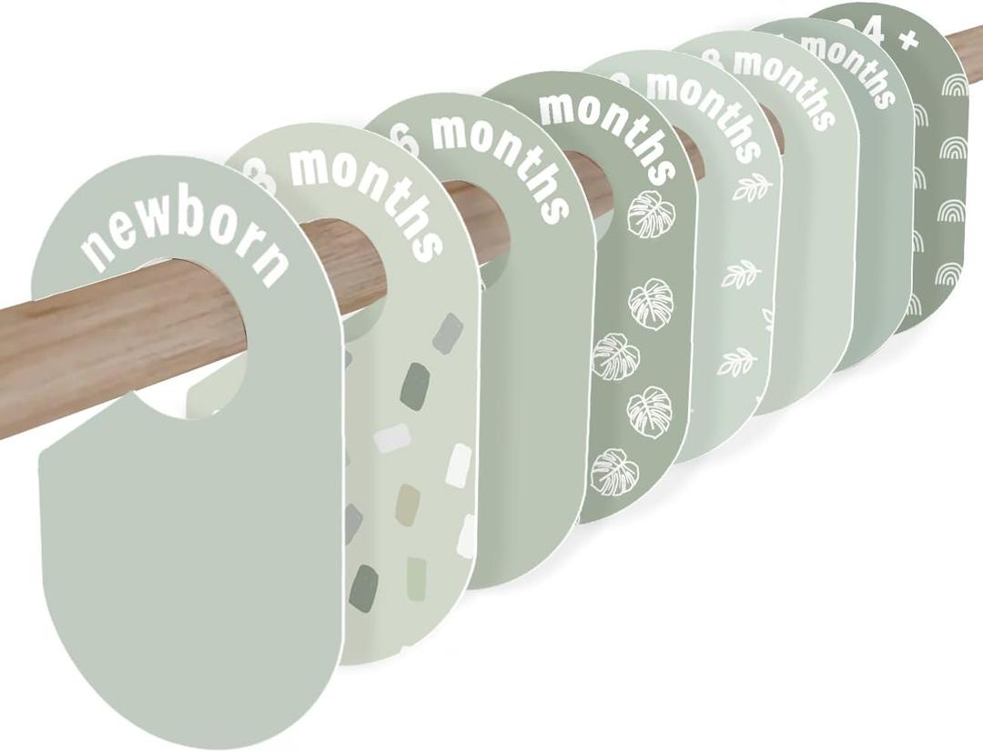 Baby Closet Dividers 8 Pack  Baby Clothes Organizer, Green Leaf Baby Closet Organizer for Neutral Nursery, Baby Clothes Dividers for Closet (Green)