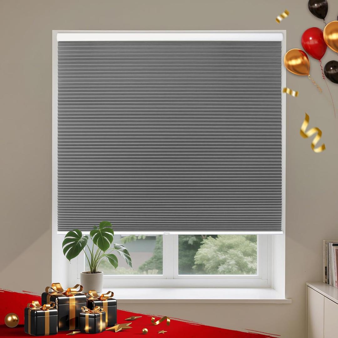 Allesin Cellular Shades Cordless Blackout Honeycomb Blinds for Indoor Windows, Thermal Insulated Window Shades Noise Reduction, Easy to Install, Perfect for Bedroom/Living Room, Grey 24" W x 36" H