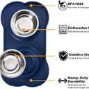 Hubulk Pet Dog Bowls 2 Stainless Steel Dog Bowl with No Spill Non-Skid Silicone Mat + Pet Food Scoop Water and Food Feeder Bowls for Feeding Small Medium Large Dogs Cats Puppies (Medium, Navy Blue)