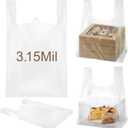 50 Pcs 3.15 Mil Large Plastic Take out Bags with Handles Heavy Duty Clear Shopping Bag Widened Grocery Bags for Pizza Bakery Cake Box (13.8"x10"x23.5")