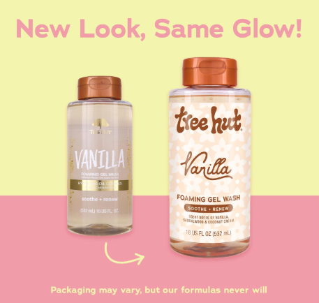 Tree Hut Vanilla Foaming Gel Wash, Moisturizing & Hydrating Body Wash with Shea Butter, Gently Cleanses for Soft, Fresh & Radiant Skin, 18 fl oz