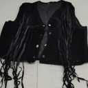 Yaomiao 70s Hippie Womens Fringe Vest Western Felt Cowgirl Costume Rivets Sleeveless Faux Suede Tassels Jacket, M