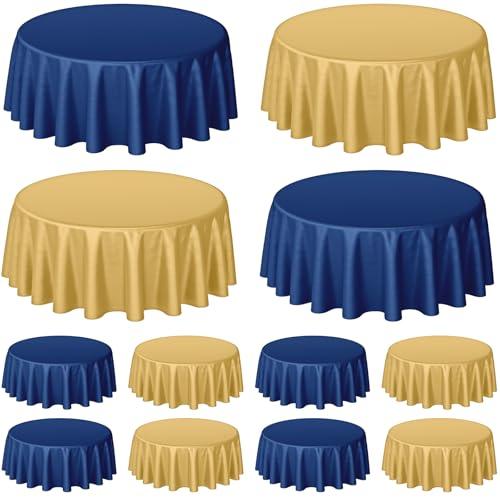 Buryeah 12 Pcs 84 Inch Navy Blue and Gold Round Plastic Disposable Table Cloth Waterproof Tablecloth Circle Table Covers for Passover Graduation Bridal Wedding Birthday Party Gender Reveal Baby Shower