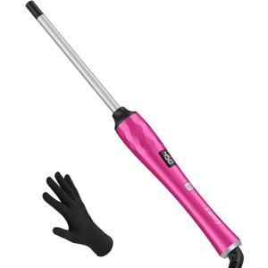 FARERY Small Curling Wand, 3/8 Inch Curling Iron for Short & Long Hair, Ceramic Small Barrel Curling Iron with Argan Oil & Keratin Infused, 30s Fast Heat Up, 12 Adjustable Temperature, Glove Included (Hotpink)