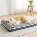 Orthopedic XL Dog Bed Large Sized Dog with Pillow 42''X28'', Waterproof Soft Comfortable Egg Crate Foam Pet Crate Beds Mat with Removable Washable Cover and Non-Slip Bottom, Grey