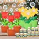 6 Flower Bubble Machines with 12 Bottles Refill Solution, Bubble Maker Party Pack, Flower Bubble Blowers with Music for Kids, Summer Outdoor Garden Bubble Toy, Spring Party Decoration, Garden Gift
