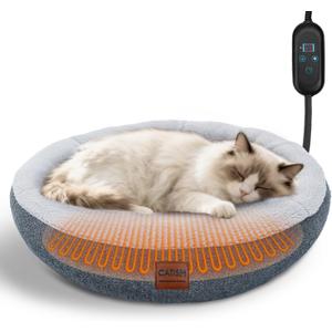 CATISM Heated Cat Bed Indoor - Self Warming Cats Beds, Heating Cat Beds for Indoor Kitten or Small Animals, Cozy Donut Heated Kitty Cave with Timer & Temp Adjustable, Heating Pad with Non-Slip Bottom
