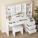 Fameill Vanity Desk with Mirror and Lights, Makeup Vanity with 5 Drawers, Makeup Desk with Charging Station and Ample Storage, Dressing Table with Chair for Bedroom Room (White)