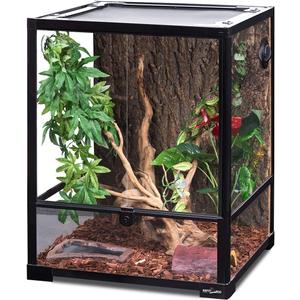 REPTI ZOO Reptile Glass Terrarium, 18" x 18" x 24" Front Opening with Double Hinge Door & Top Screen Ventilation, 30 Gallon Tank Large Reptile Terrarium (Knock-Down) (Black and Clear)
