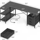 Huuger L Shaped Office Desk with Power Outlets, 55 Inch Computer Desk with 3 Drawers, Shelves, Reverisble for Gaming Corner Work Home Office Study, Black