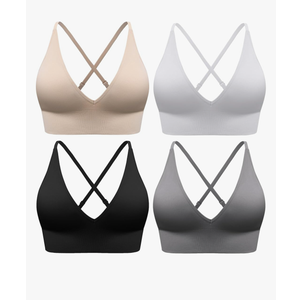 Evercute Women's Sports Bras Adjustable Deep V Neck Bras Wireless Spaghetti Strap Criss Cross Padded Low Support Sexy Bras Size Large