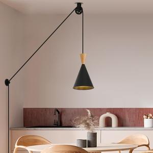 Modern pulley plug in Pendant Light with cord, Adjustable chandelier hanging lamps that plug into wall outlet for Kitchen Island, Bedroom, Living room, Dining Room, Contemporary wall Décor black)
