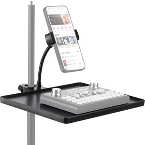 Phone holder Microphone Stand Tray, Clamp-On Rack Tray,Cell Phone Stand for Music Sheet,Compatible with Most Microphones Stands for Live Streaming,Karaoke, Recording (Black)
