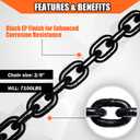 YATOINTO 3/8'' Chain G80 Trailer Tow Chain 25ft, 7,100 lb WLL, Red Clevis Grab Hooks, EP Black Finish, Logging Chain for Towing & Trailer Tie-Down