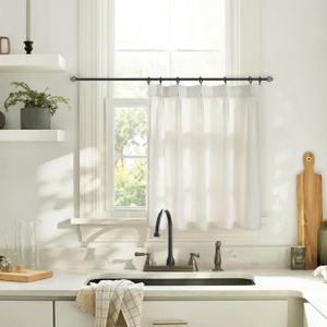 Lino Rosa 30 Inch Wide Kitchen Window Cafe Curtains 24 Inches Long Over Sink,Modern Farmhouse Style Boho Pinch Pleat Linen Sheer Tier Short Curtains for Small Window,Cream