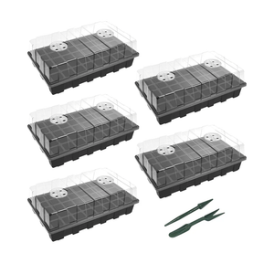 Gardzen 5-Set Seed Starter Tray Kits, Durable Plant Germination Trays with Humidity Vented Domes and Bases, Ideal for Seed Starting, Indoor Gardening, and Greenhouse (Total 200 Cells)