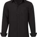 CIGENU Men's Long Sleeve Dress Shirts, Regular Fit Stretch Wrinkle-Free Business Casual Button-Down Shirts with Front Pocket (Large, Black)