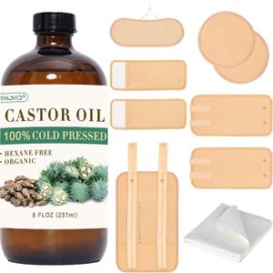 10 Pcs Organic Cotton Castor Oil Pack Wrap - Reusable Castor Oil Packs for Stomach, Neck, Knee, Foot, Women & Entire Body