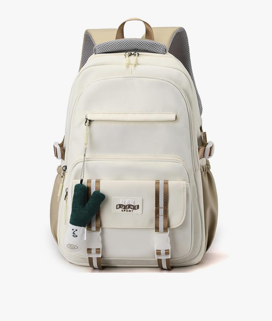 Kawaii Backpack with Cute Accessories Versatile Large Capacity Cute Aesthetic Travel Backpacks Casual Daypack Daily Bag (White)