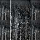 Black Fringe Curtain Party Streamers 5Pcs Foil Fringe Backdrop Curtains Wave Tinsel Streamers Black Party Decorations Door Streamers for Birthday Wedding Bridal Shower Halloween Decor