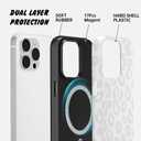 Svanove Cheetah Print Phone Case for iPhone 13 Pro Max Case with Magnetic Phone Grip, Cute Girly Leopard Case Compatible with Magsafe Phone Holder Stand for Women, Retro Y2k Hard Shell Cover, White