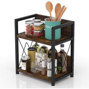 Aduanbang Coffee Bar Accessories Organizer, 2 Tier Wooden Kitchen Counter Shelf, Coffee Organizer Station for Countertop, Condiment Rack for Mugs, Cups, Cream, Syrup (Brown)