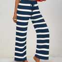 ZESICA Womens Casual Striped Wide Leg Pants Elastic Waist Drawstring Knit Loose Soft Pajama Lounge Pants Fall Clothes (M)