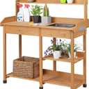 Yaheetech Potting Bench Outdoor Garden Work Bench Station Planting Solid Wood Construction for Horticulture w/Sink Drawer Rack Shelves Natural Wood (115L  45W  121H")