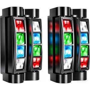 JCYWFLODY Spider Moving Head DJ Light, 8x10W LED Stage Lights RGBW Sound Activated DMX512 Control DJ Lights for Parties Club Pub Disco Live Show Wedding Event Stage Lighting, 2 Packs