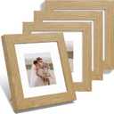 6x6 Picture Frame Set of 4, Made of Glass and Natural Oak Wooden Frame - Display Picture 4x4 with Mat or 6 x 6 Without Mat, 6x6 Photo for Wall or Tabletop