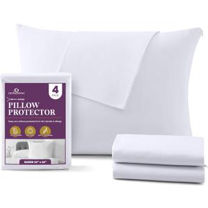 CirclesHome Pillow Protectors 4 Pack Queen Zippered - 100% Cotton Breathable Pillowcases - Protects Pillows from Dirt, Dust and Debris (Queen- Set of 4 - 20x30)
