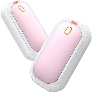 2 Pack Hand Warmers Rechargeable, 2025 New Portable Magnetic Electric with 12hrs Warmth, Double-Sided Heating Pocket Size for Outdoors, Camping - Pink