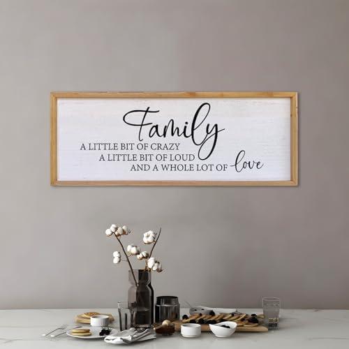 Family A Little Bit Of Crazy Sign Wall Decor 40"×15" Rustic Farmhouse Living Room Large Soild Wood Framed Hallway Hanging Sign Aesthetic Inspirational Quotes Entryway Home Wall Art (Wood)