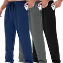3 Pack Mens Sweatpants with Pockets - Mesh Open Bottom Athletic Joggers for Men Loose Fit Gym Workout Running Casual Pants (L)