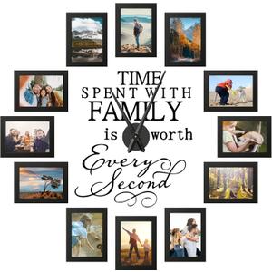Briwooody Family Photo Clock Frame Wall Decor for Living Room, Family Picture Frame Clock Wall Art, Mother's Day Gifts, Mom Birthday Gifts, Room Decor(5 x 7 Inch,Black)