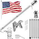 5 FT Flag Pole kit and American Flag 3x5ft with Pole Kit for Outside, Heavy Duty Flag Pole 5FT with 3x5ft American Flag, Stainless Steel Aluminum Multi-Position Flag Pole with Bracket Holder (silver)