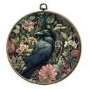 FSTCSV Black Raven Crow Round Wall Art Framed, Dark Gothic Cottagecore Raven Canvas Prints Wall Hanging Art, Vintage Retro Flower Black Crow Circle Walls Decor for Home Bedroom Living Room, 10x10in