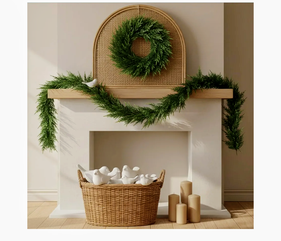 026 Spring Wreath & Garland Set, 22in Wreath + 9FT Artificial Cedar Greenery, Real Touch Fake Plants for Front Door, Easter Decor, Mantel, Stairs, Indoor/Outdoor Wedding & All-Season Home Décor