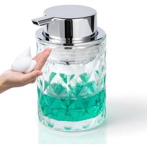 Bathroom Glass Soap Dispenser with Durable Rust-Proof Plastic Foam Pump Hand Lotion Dispenser Antislip Shampoo Kitchen 10oz