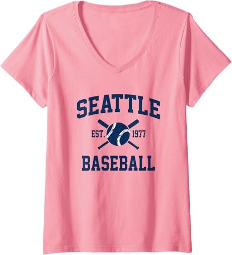 Womens Seattle Baseball Athletic Vintage Sports Team Fan V-Neck T-Shirt Medium