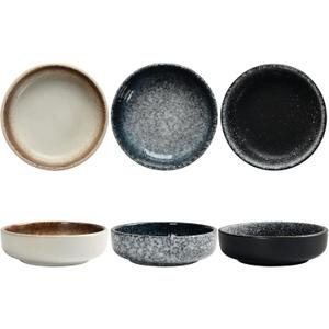 Ceramic Soy Sauce Dish set, Dipping Bowls Set of 6, Chip and Dip Bowls, Japanese Style 3 oz Round Small Dish for Dipping Sushi Tomato Soy Sauce Dish Condiment Finger Dishes (Circular)